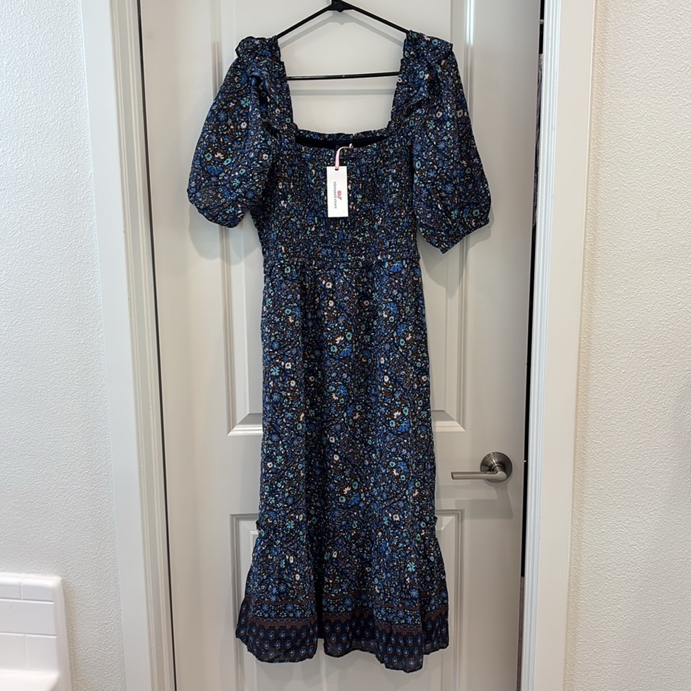 Vineyard Vines Navy Floral Midi Dress
